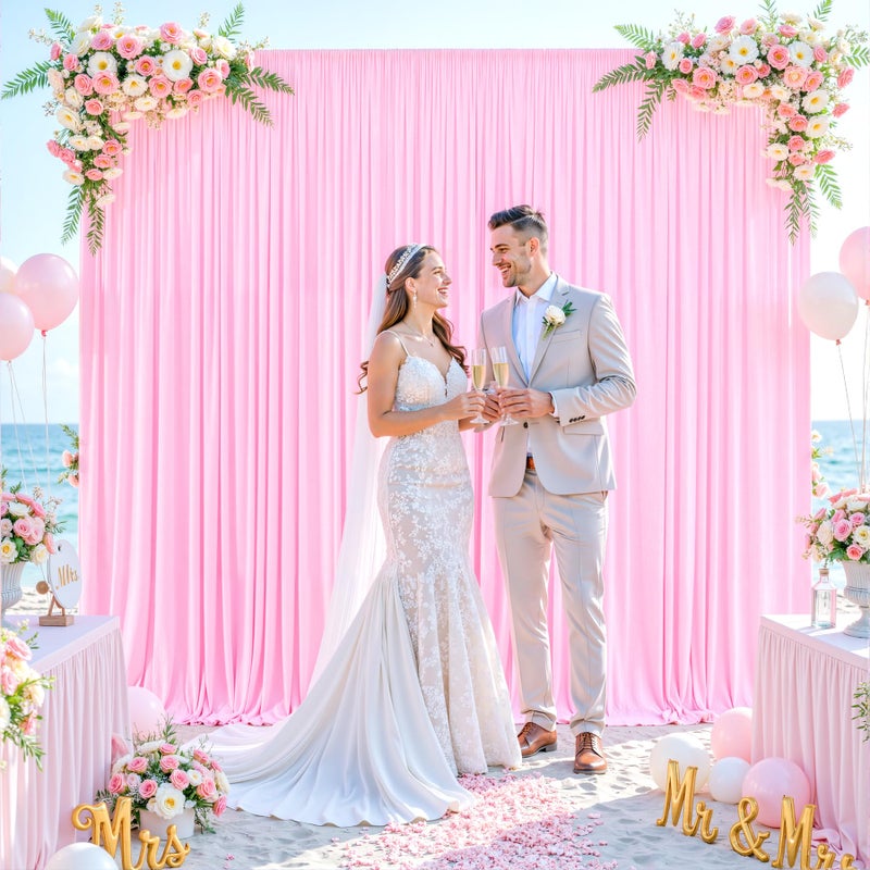 Suppromo 10ft x 7ft Pink Backdrop Curtain for Parties Light Pink Wrinkle Free Backdrop Drapes Panels for Baby Shower Wedding Birthday Photo Gender Reveal Photography Polyester Fabric Background Decoration - Image 3